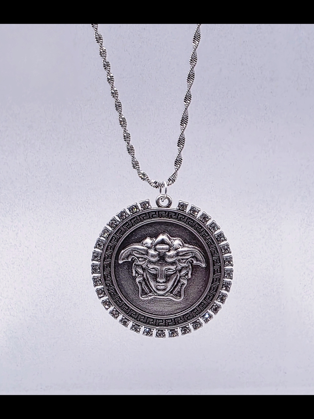 Upcycled Medusa Pendant Necklace in Silver Tone